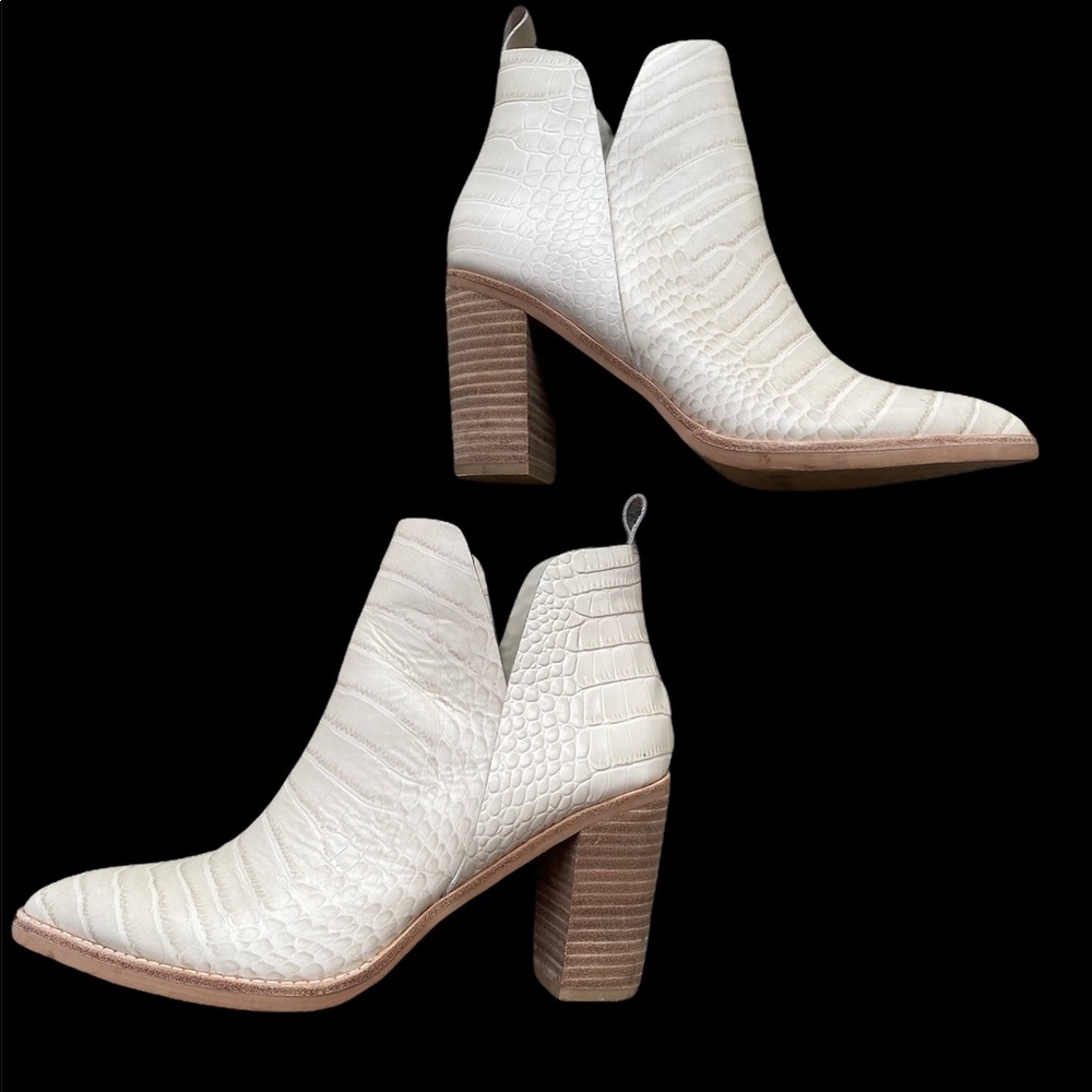 Dolce Vita White Croc-Embossed Leather Ankle Booties